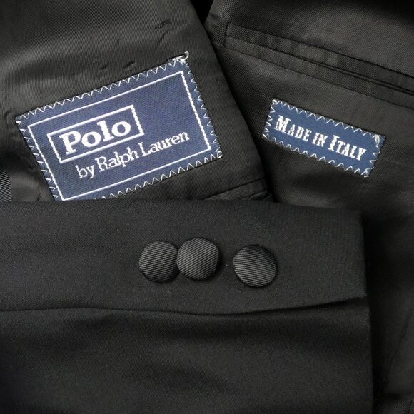 Polo Ralph Lauren Tuxedo Suit Men’s Black Wool Grosgrain Satin Lapel 48 Italy - Picture 14 of 15